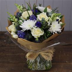 Blues and Whites Hand tied bouquet