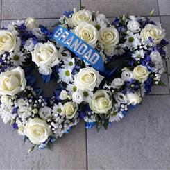 Double heart in blues and whites