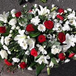 Red rose, Germini  and Lily Casket Spray 