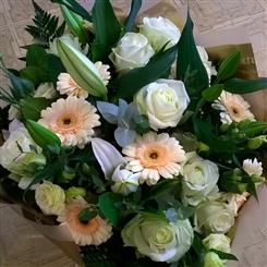 Peach and cream hand tied bouquet Peak Time