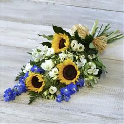 Sunflower and delphinium tied sheaf