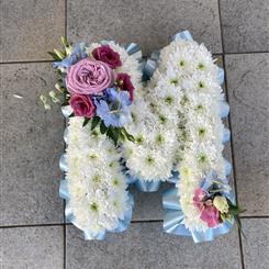 Lettering with two corsages